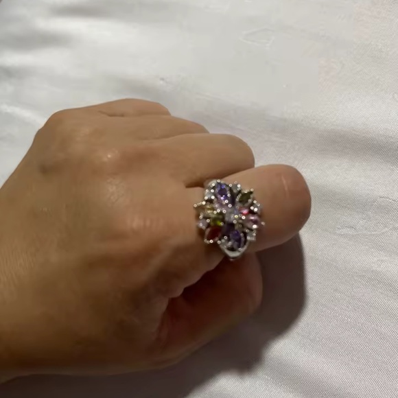 Colorful Crystal Bloom Statement Ring - Picture 8 of 8
